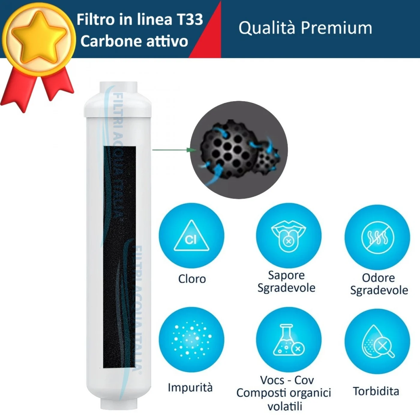 FILTRO IN LINEA CARBONE ATTIVO 2 X 10" T33 e Sedimenti 2 X 10"