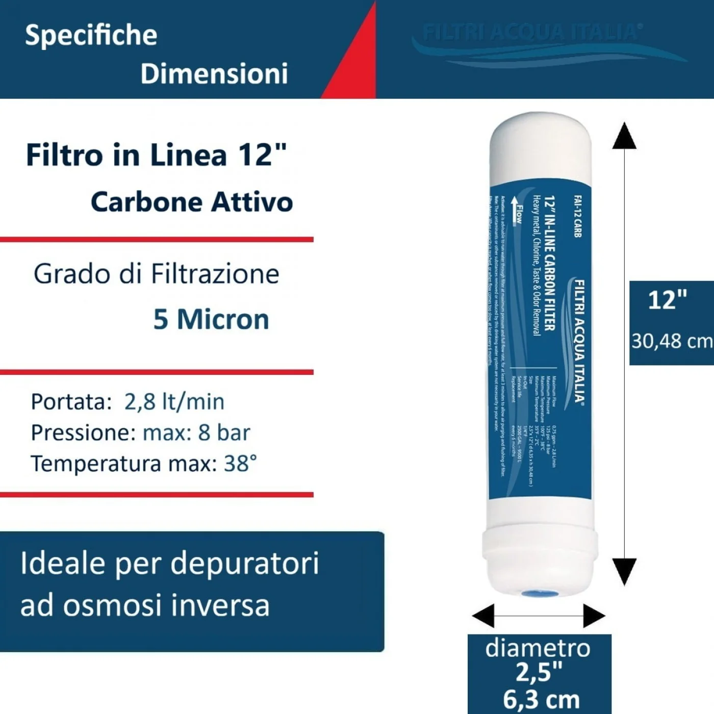 FILTRO IN LINEA CARBONE 2,5" X 12" FILTRO IN LINEA CARBONE 2,5" X 12"