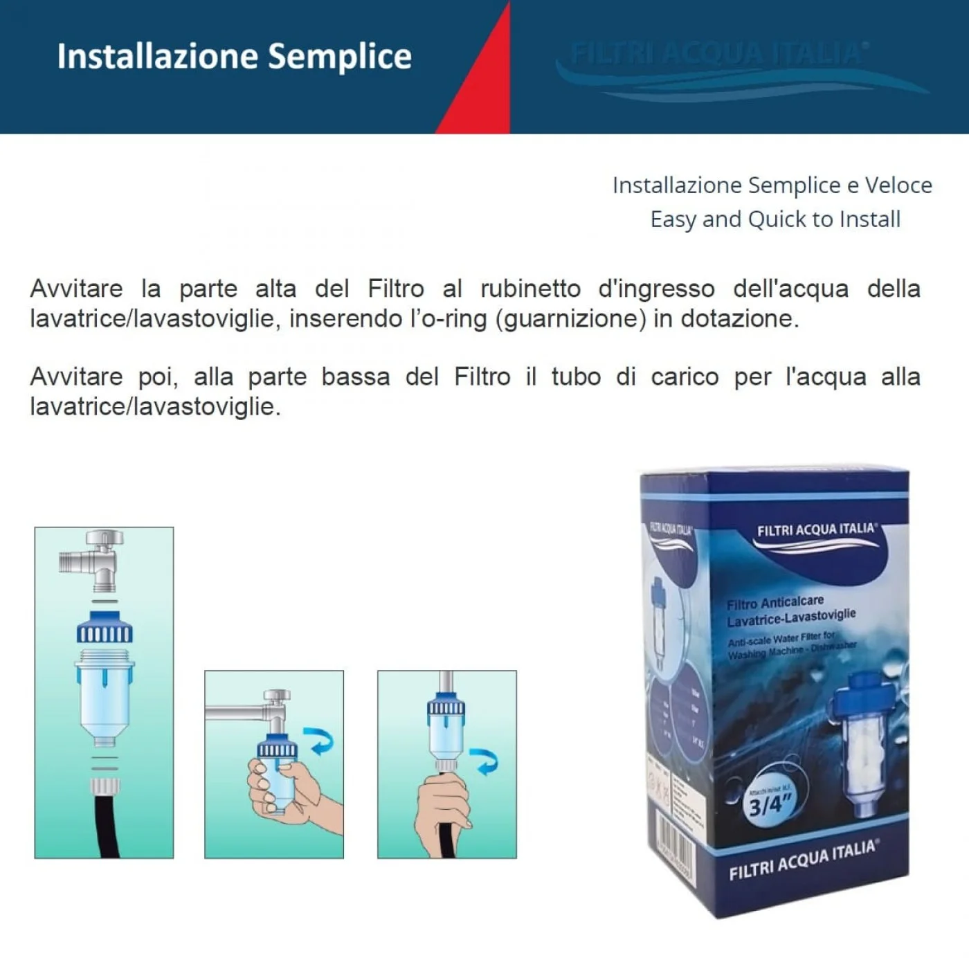 FILTRO ANTICALCARE PER LAVATRICE LAVASTOVIGLIE IN POLIFOSFATO