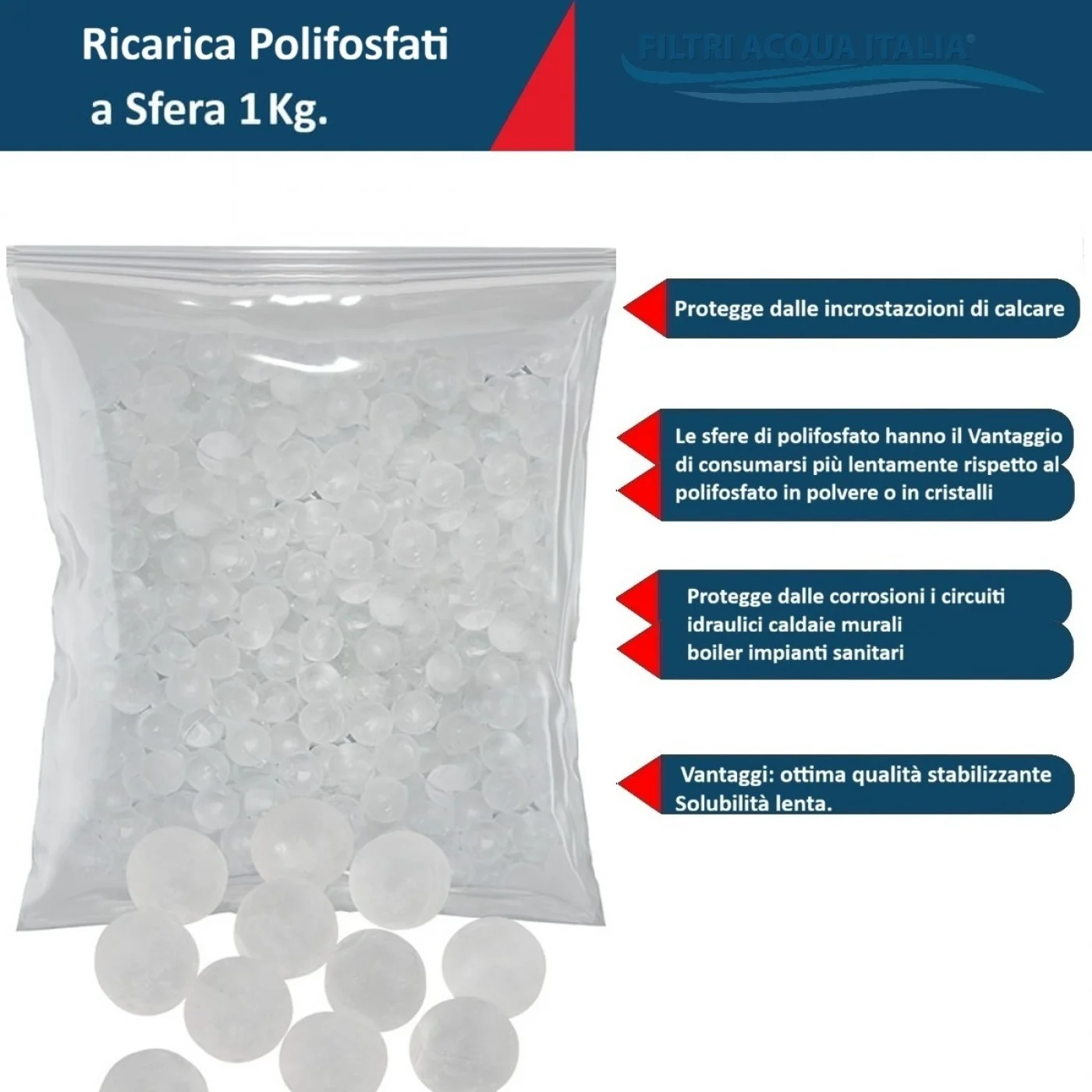 Polifosfato a Sfere Ricarica 1,00 Kg. per Filtro Anticalcare Polifosfato a Sfere Ricarica 1,00 Kg. per Filtro Anticalcare