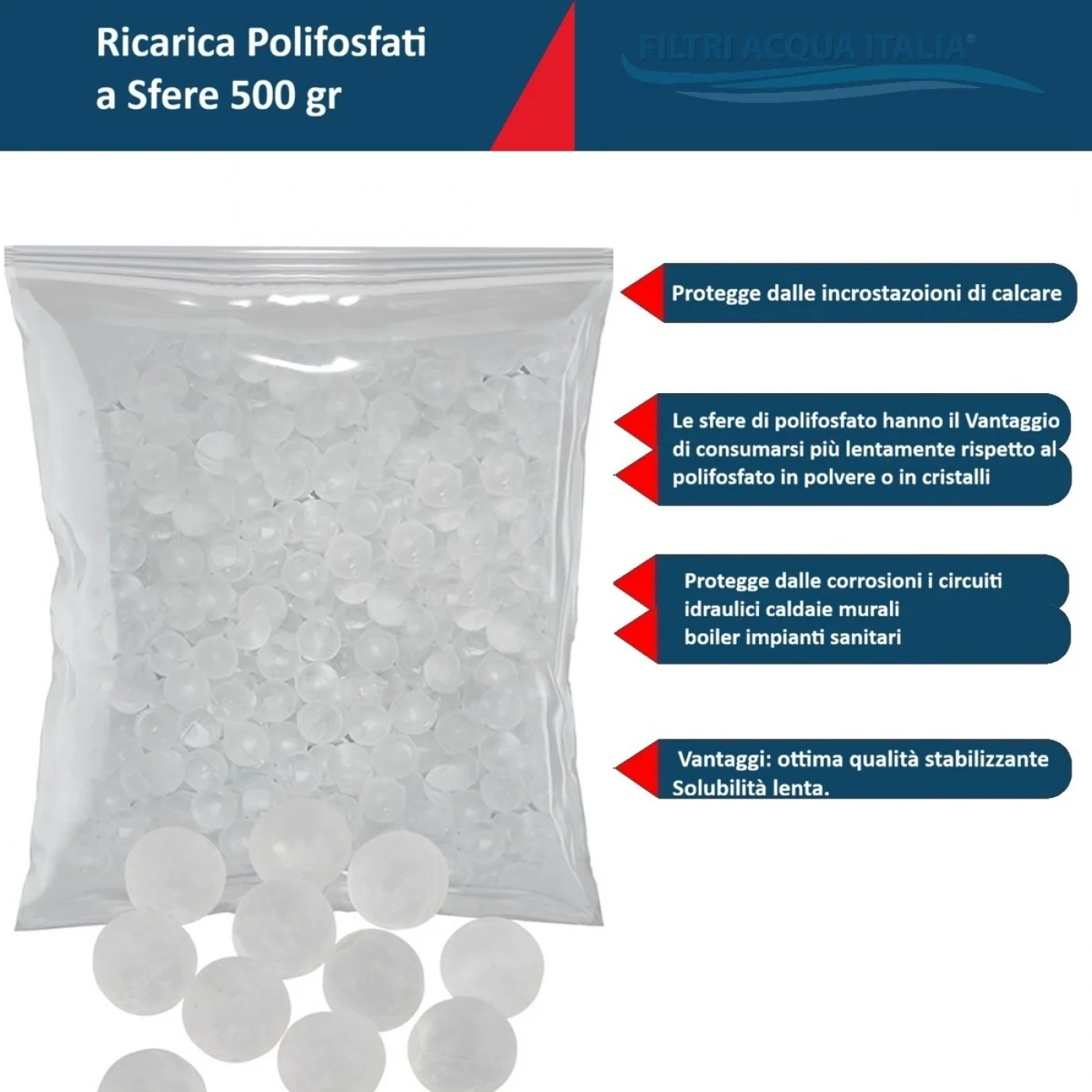 Ricarica Polifosfato a Sfere da 500 grammi per Filtro Anticalcare 
