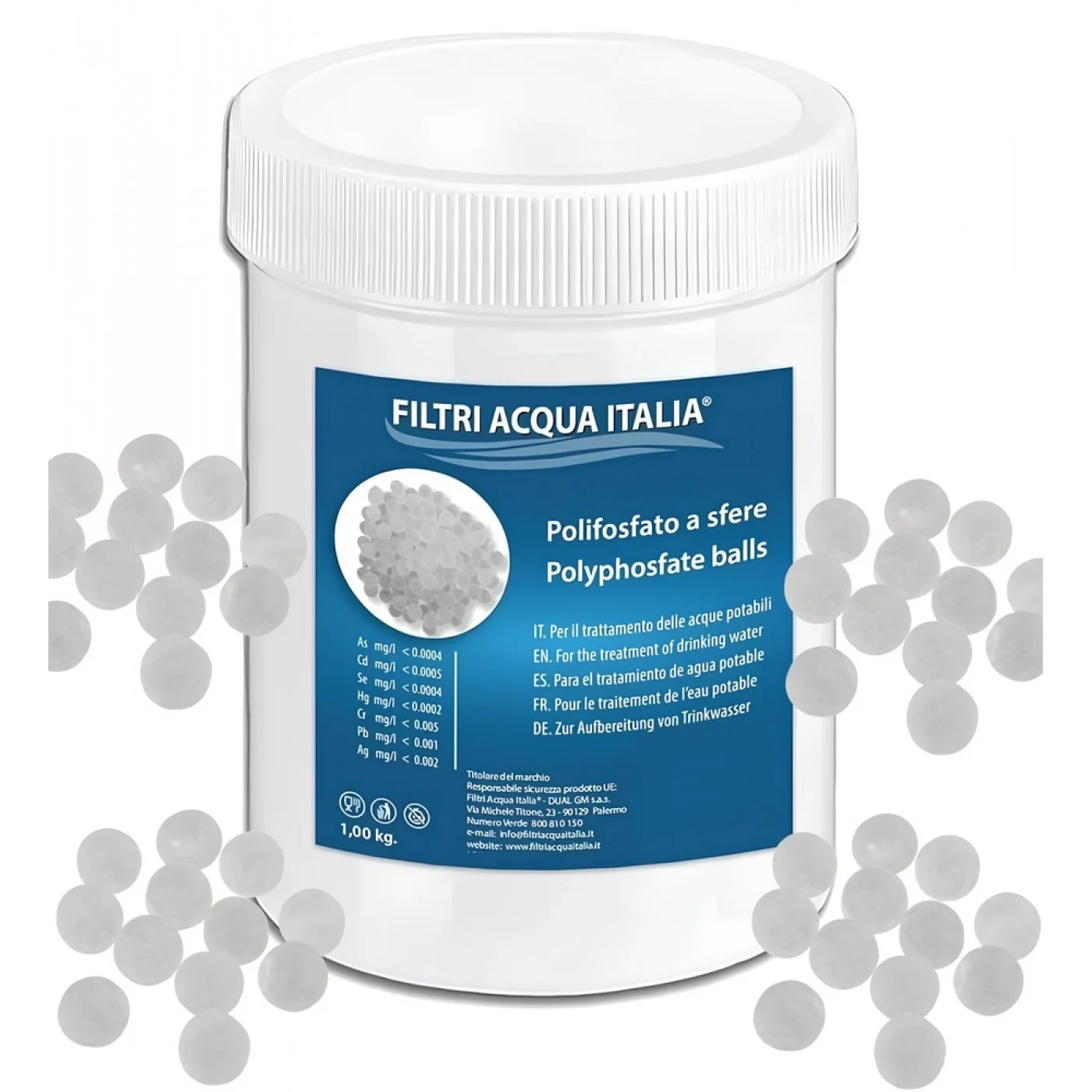 Polifosfato a Sfere Ricarica 1,00 Kg. per Filtro Anticalcare Polifosfato a Sfere Ricarica 1,00 Kg. per Filtro Anticalcare