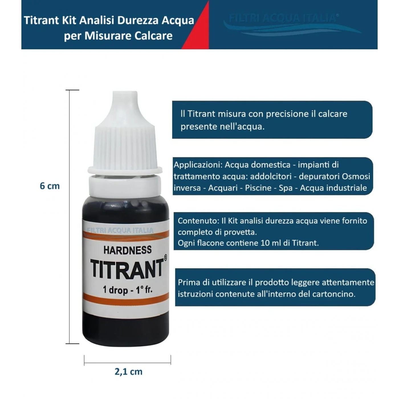 Titrant Analisi Durezza Calcare con Test Cloro Acqua e Ph